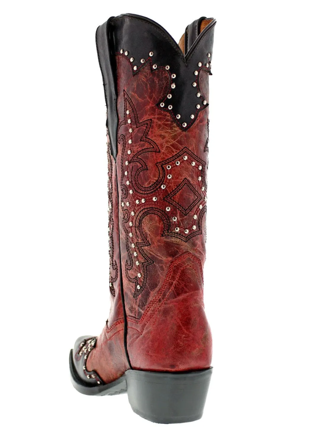 Womens Katy Baby Red Leather Cowboy Boots Studded - Snip Toe