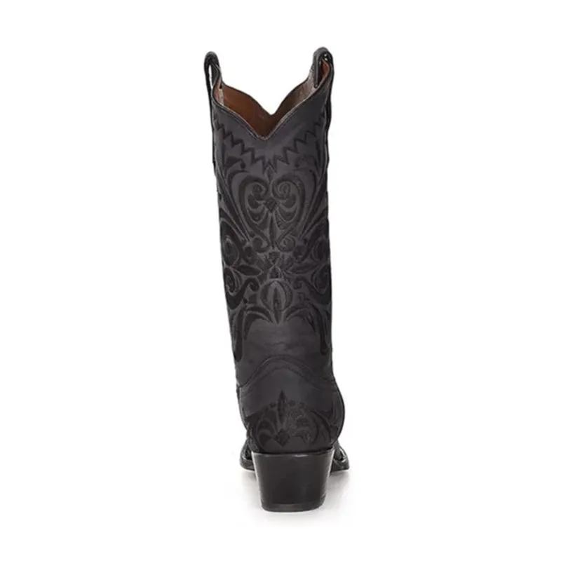 Women's L5433 Filigree Embroidery Snip Toe Cowboy Boots Black