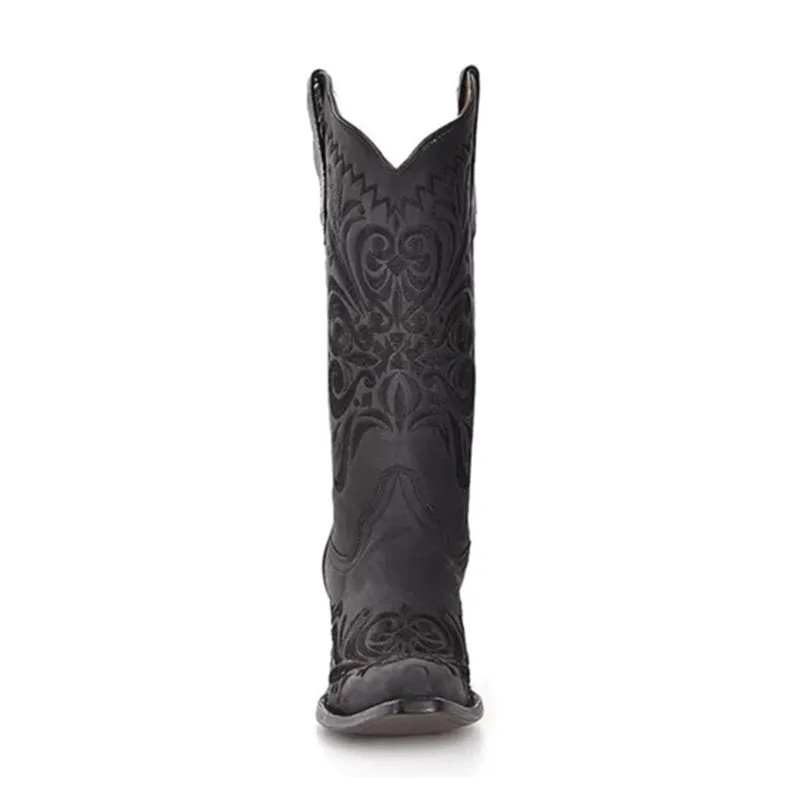 Women's L5433 Filigree Embroidery Snip Toe Cowboy Boots Black