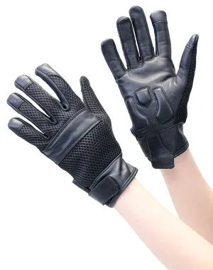 Women's Leather & Mesh Vented Motorcycle Gloves w/Gel #GC8405MVK ()