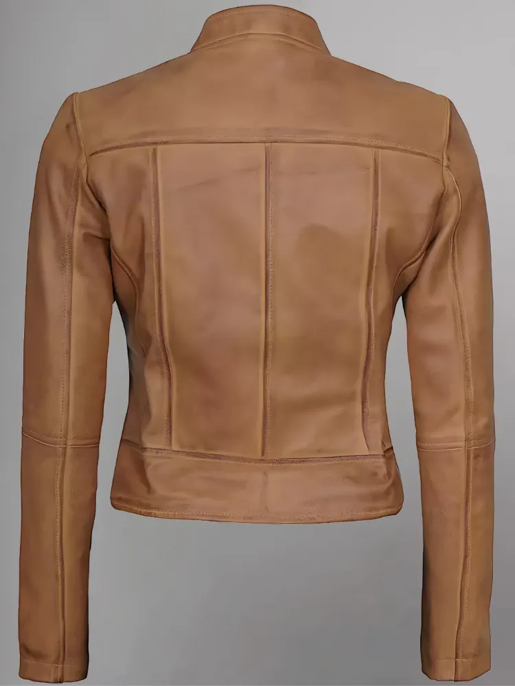 Women's Leather Collarless Jacket