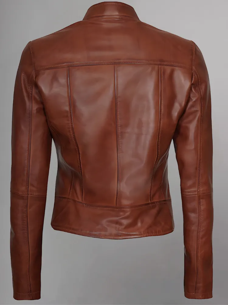 Women's Leather Collarless Jacket