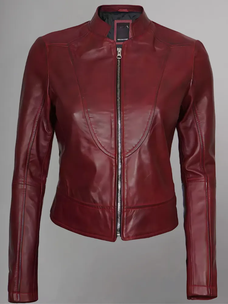 Women's Leather Collarless Jacket