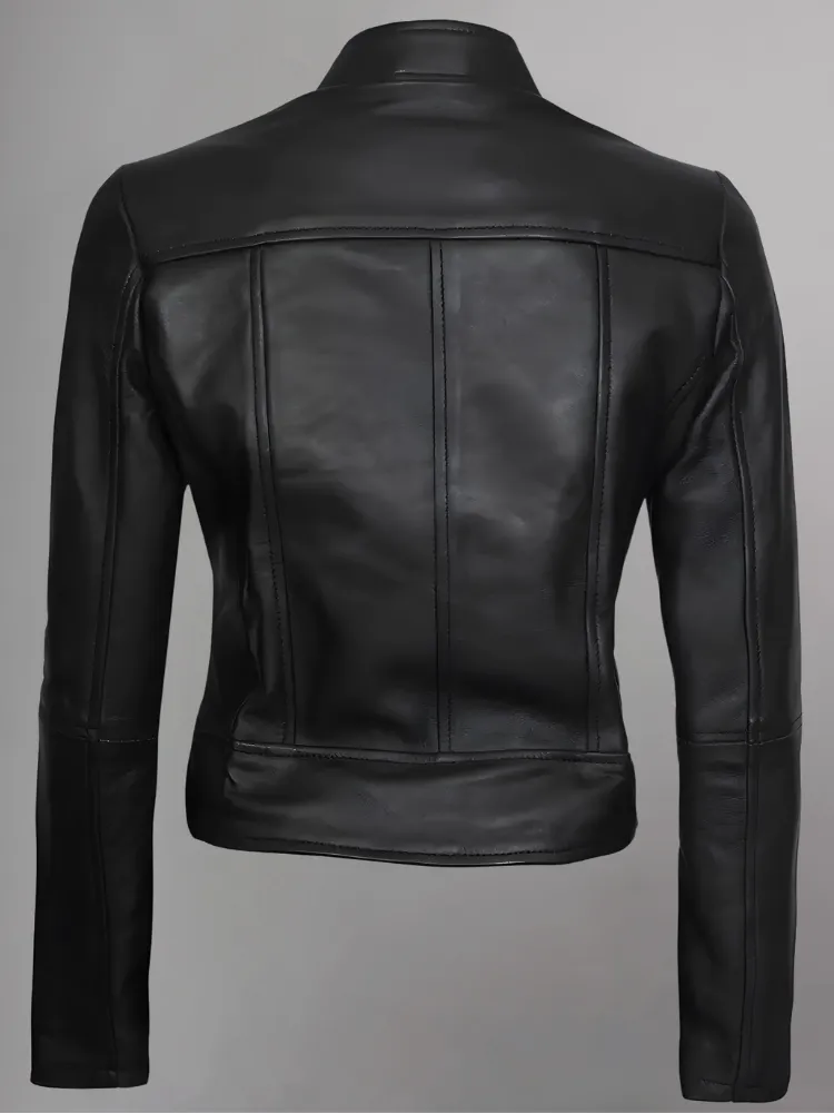 Women's Leather Collarless Jacket