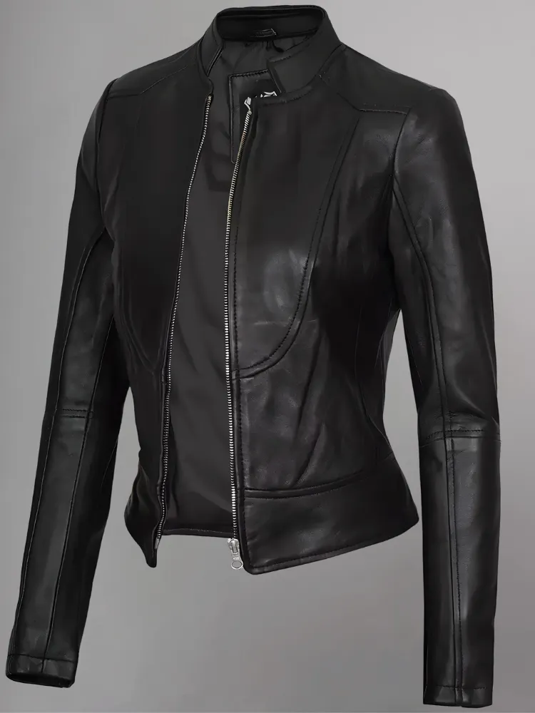 Women's Leather Collarless Jacket