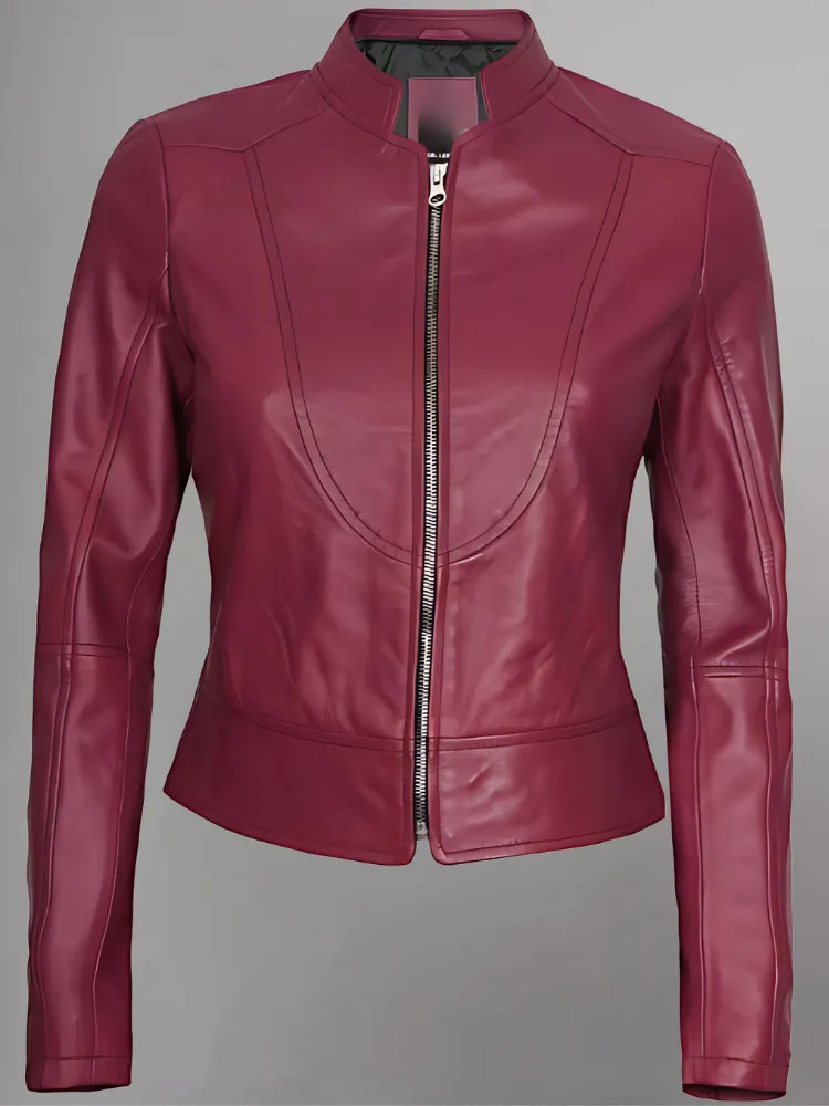 Women's Leather Collarless Jacket