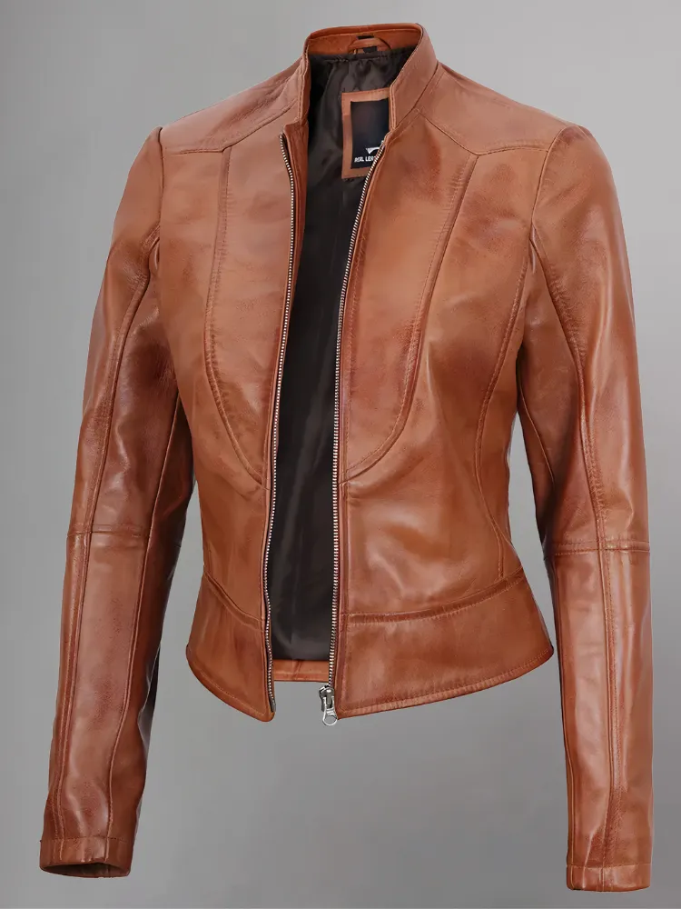 Women's Leather Collarless Jacket