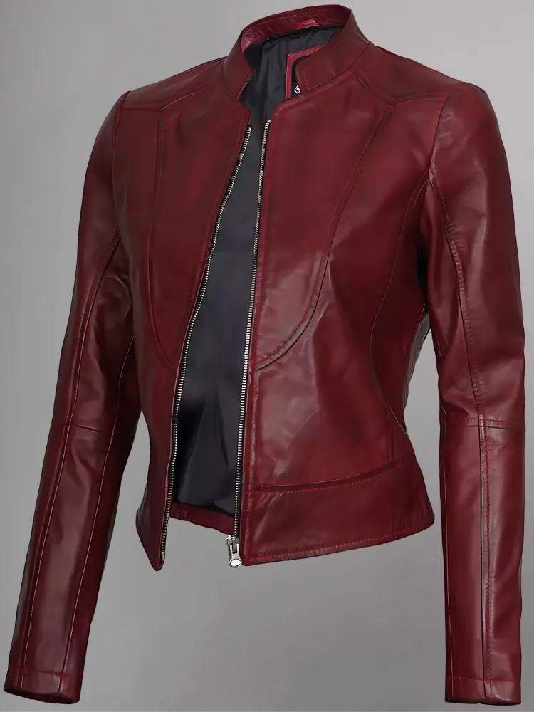 Women's Leather Collarless Jacket