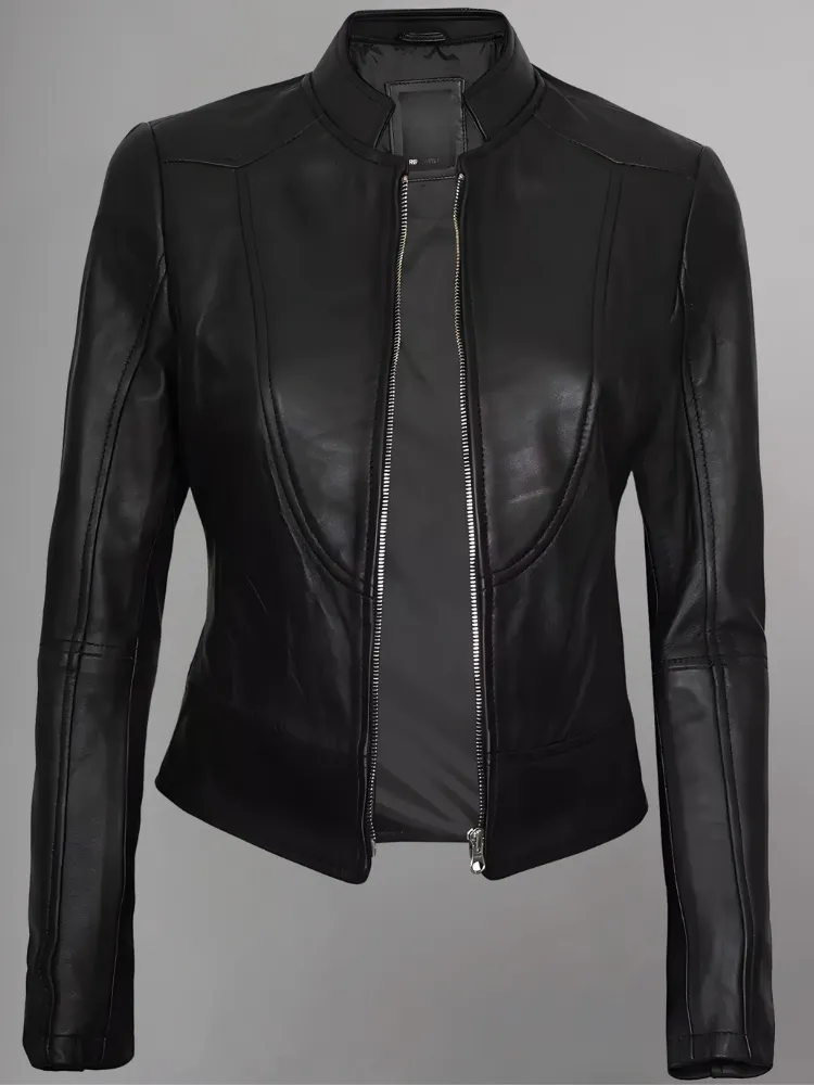 Women's Leather Collarless Jacket