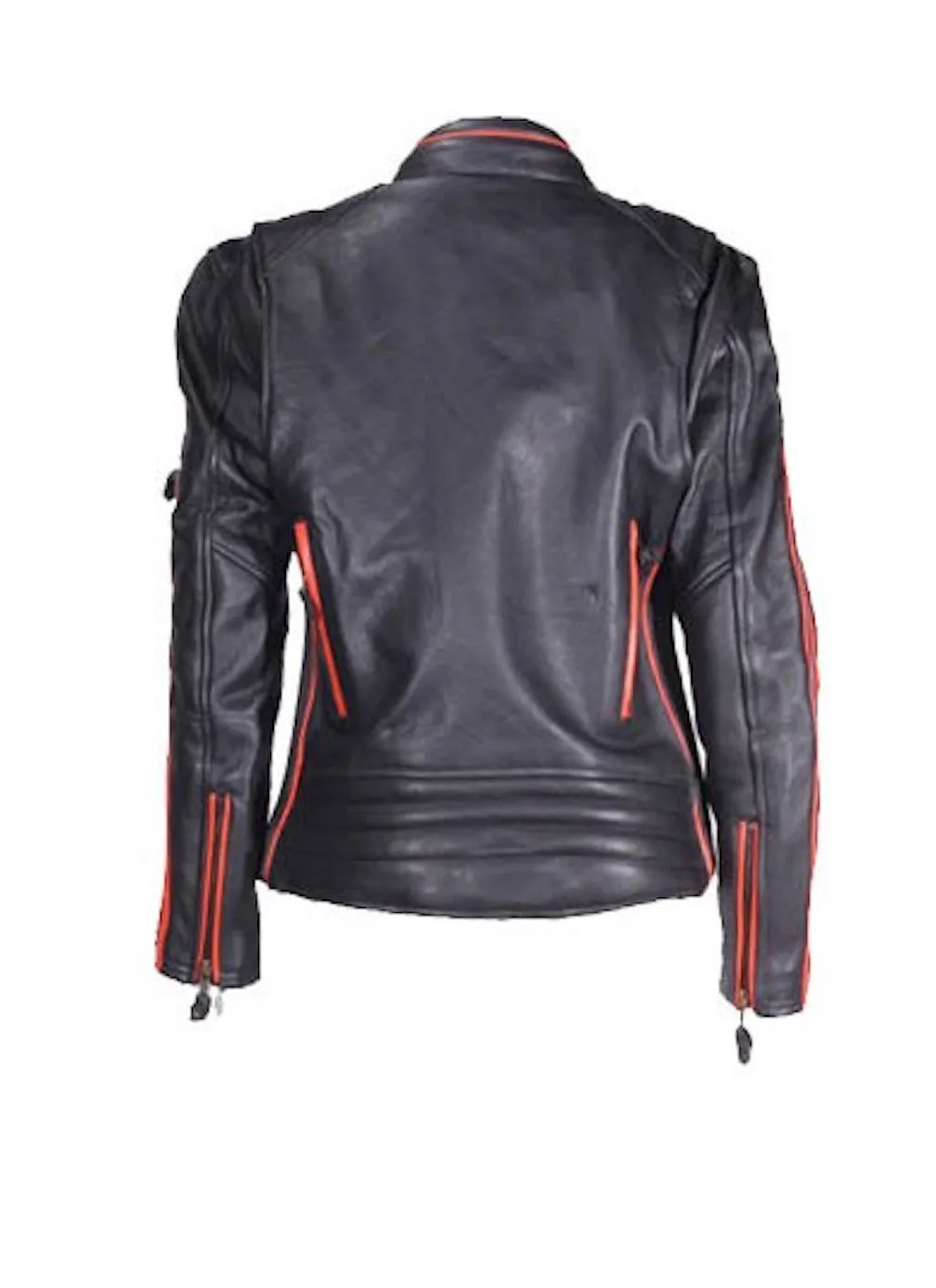 Women's Leather Motorcycle Jacket Orange Stripes Front/Back Vents