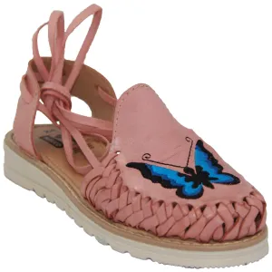 Women's Leather Pink Butterfly Embroidered Huarache Sandal