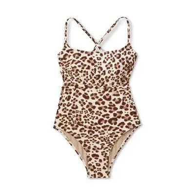 Women's Leopard Print Wrap Belt Medium Coverage One Piece Swimsuit - Kona Sol Beige XS