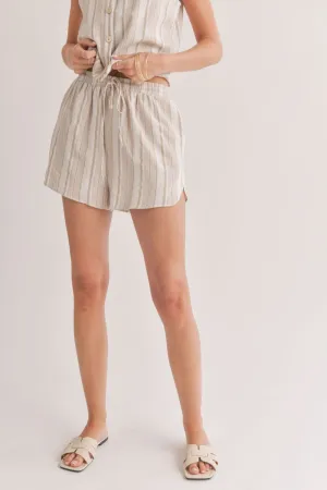 Women's Linen Blend Striped Dolphin Shorts | Ivory Taupe