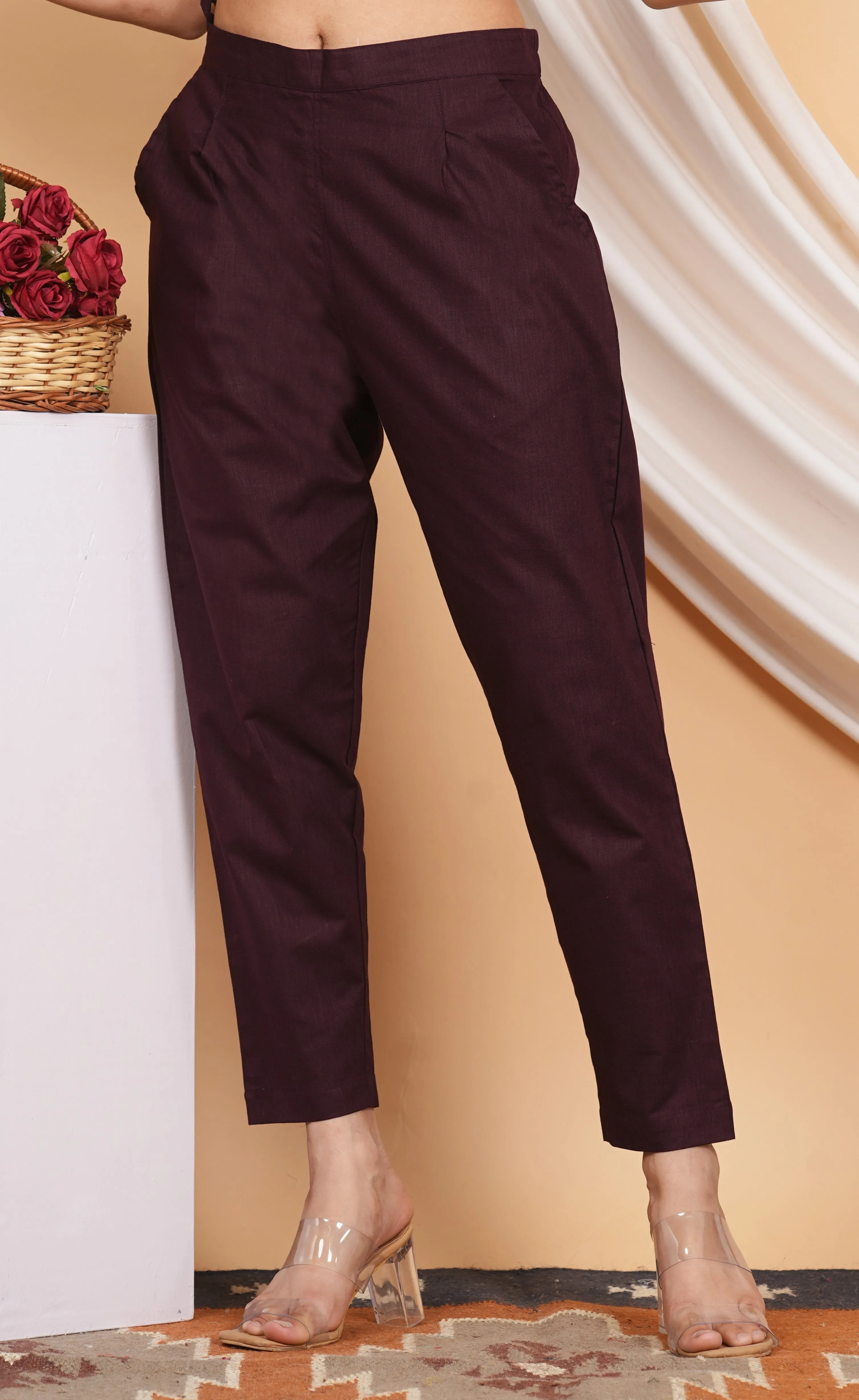 Women’s Linen Cotton Palazzo Pants – Effortless Style & Breathable Comfort | Wine Red