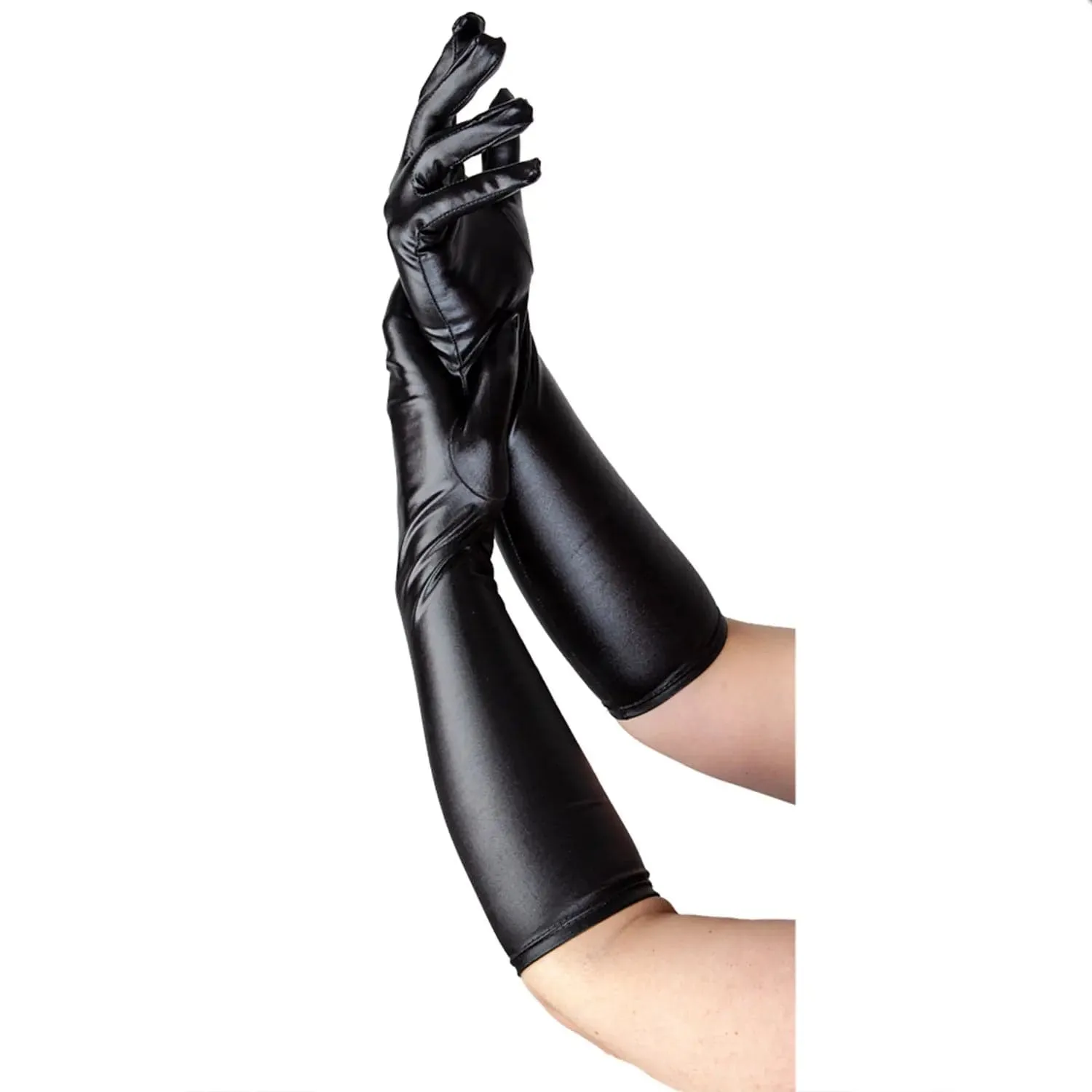 Womens Long Gloves Metallic Finish Glamour Fancy Dress