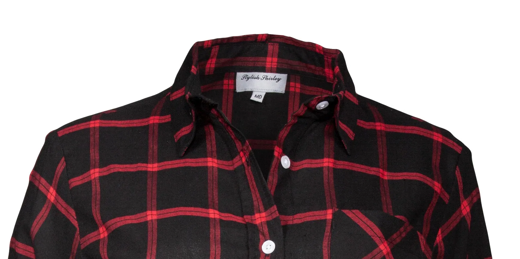 Women's Long Sleeve, Rayon, Button Down Plaid Shirt. Black/Red. Style# 8253