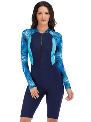 Women's Long Sleeves Zipper Rash Guard Conservative Swimsuit - SF0370