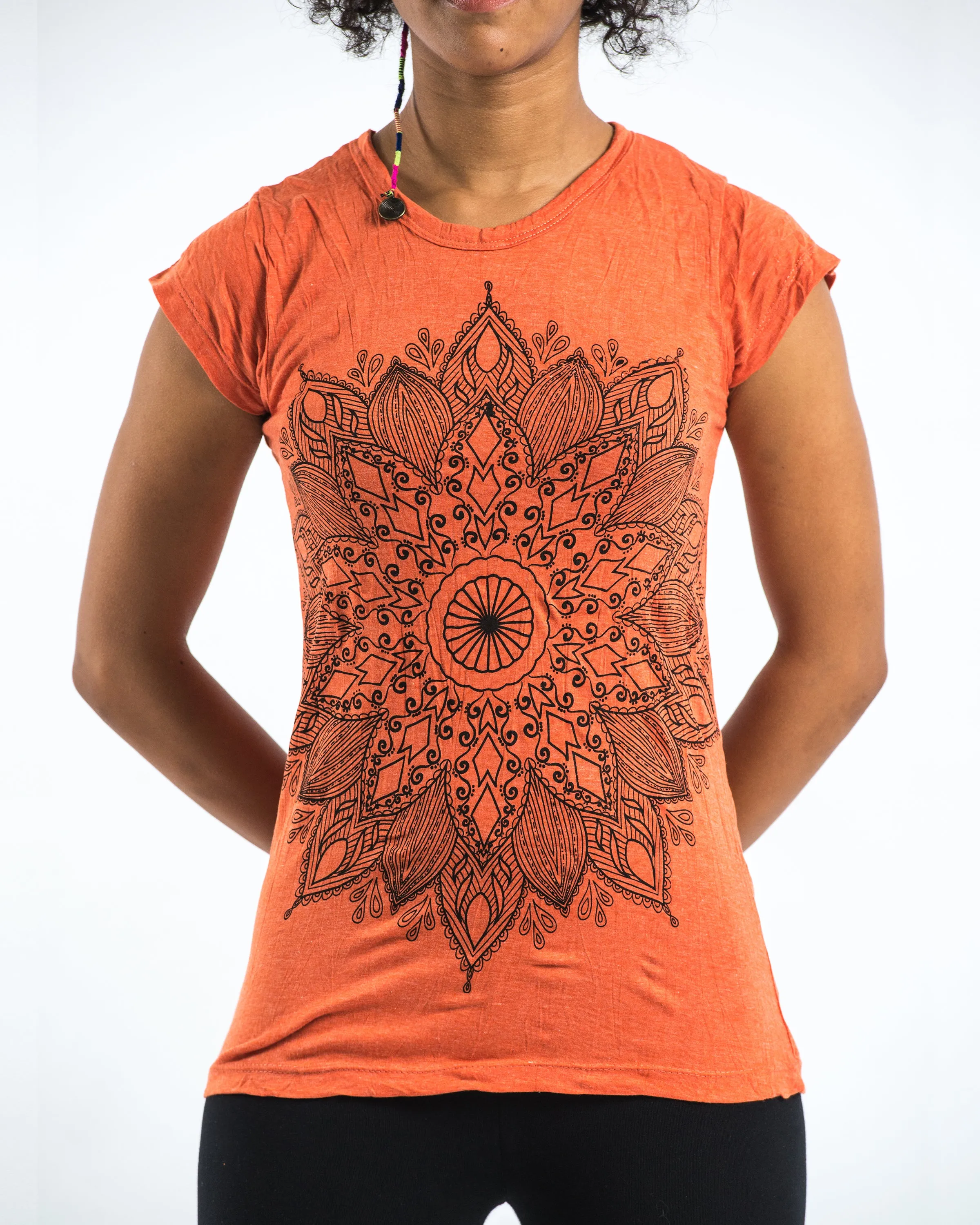 Womens Lotus Mandala T-Shirt in Orange