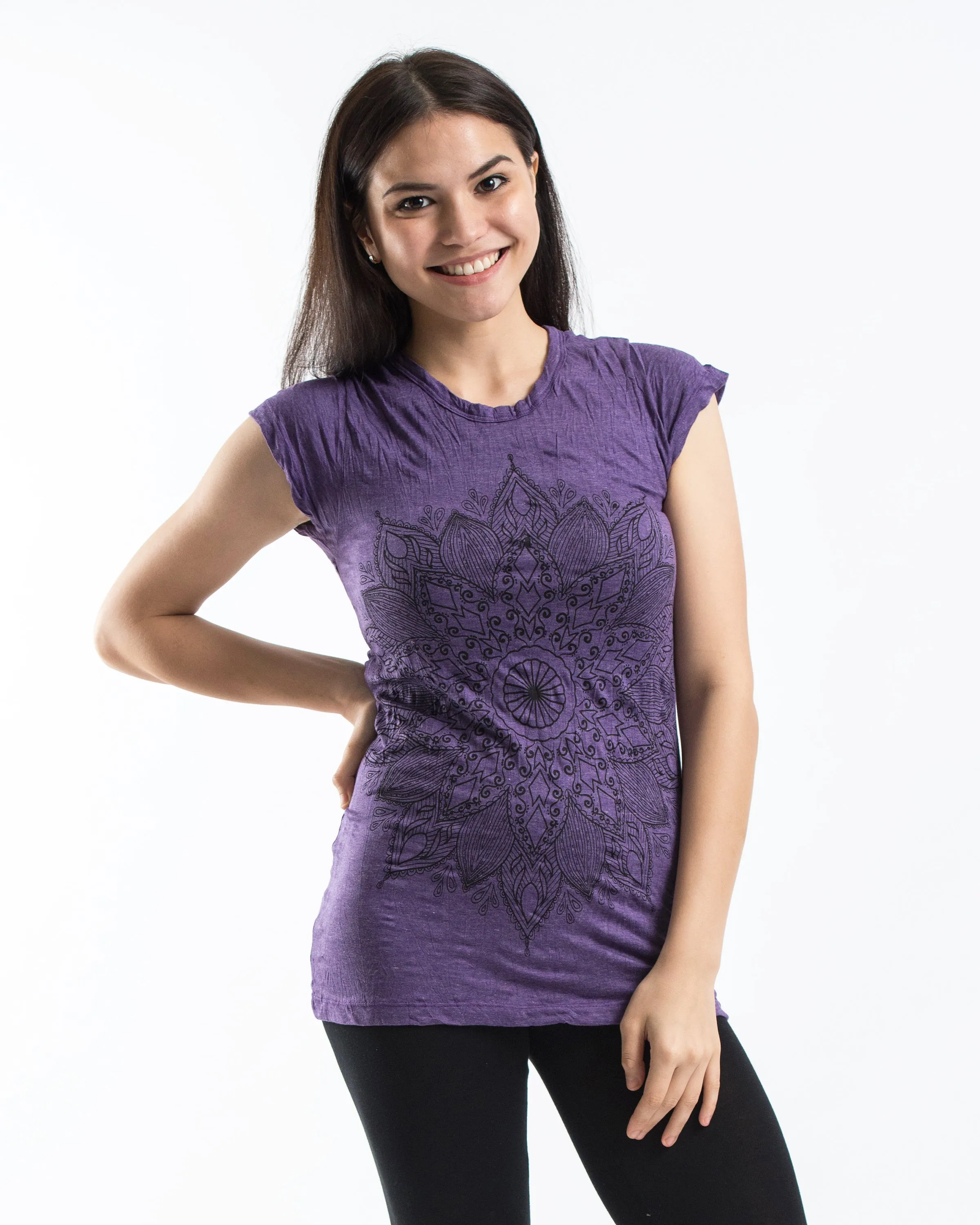 Womens Lotus Mandala T-Shirt in Purple