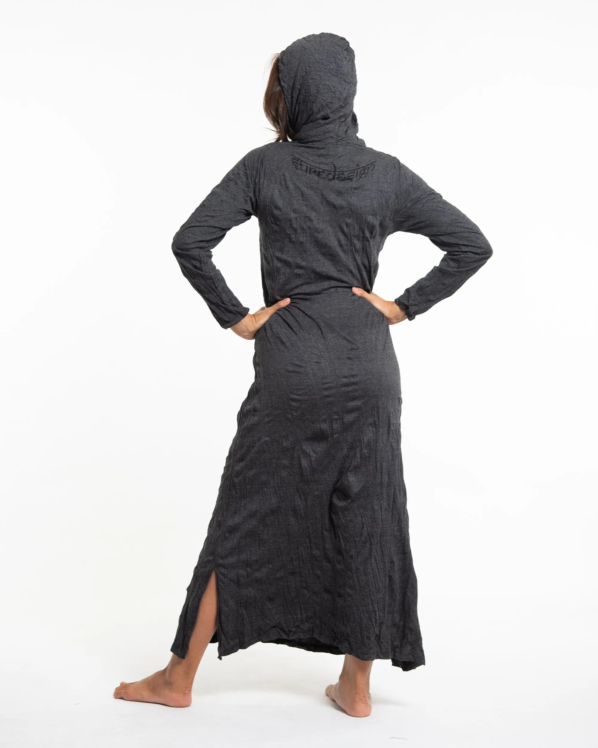 Womens Lotus Om Long Hoodie Dress in Black