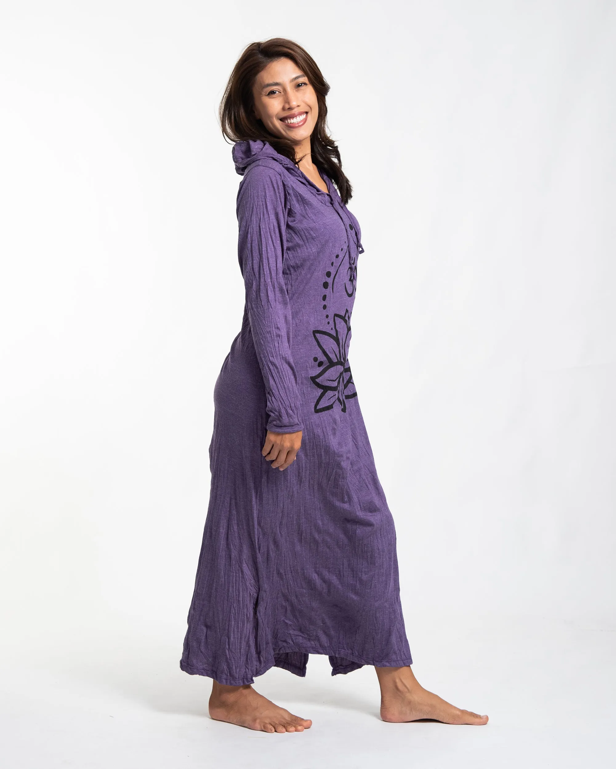 Womens Lotus Om Long Hoodie Dress in Purple