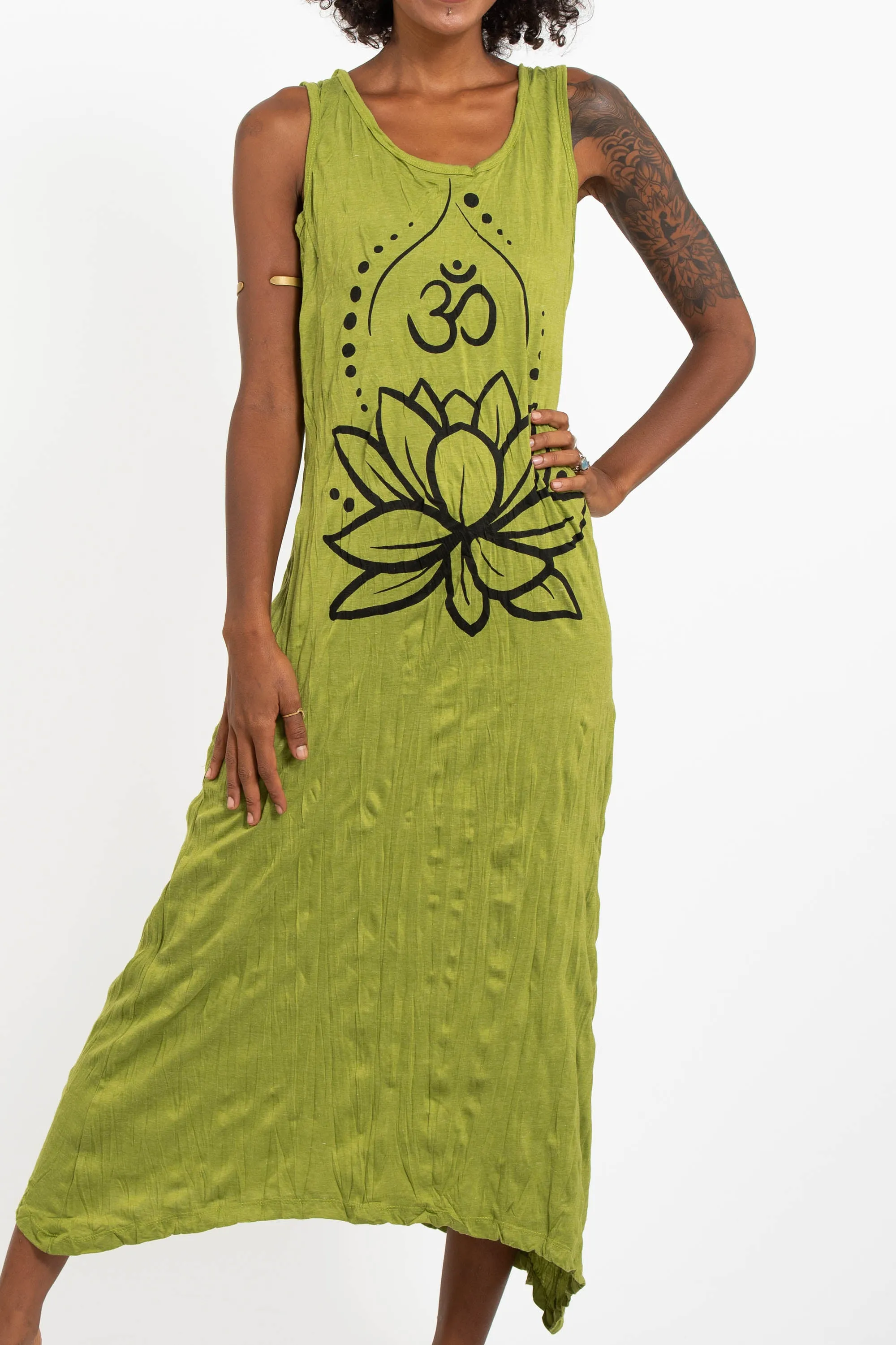 Womens Lotus Om Long Tank Dress in Lime