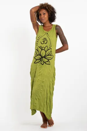 Womens Lotus Om Long Tank Dress in Lime