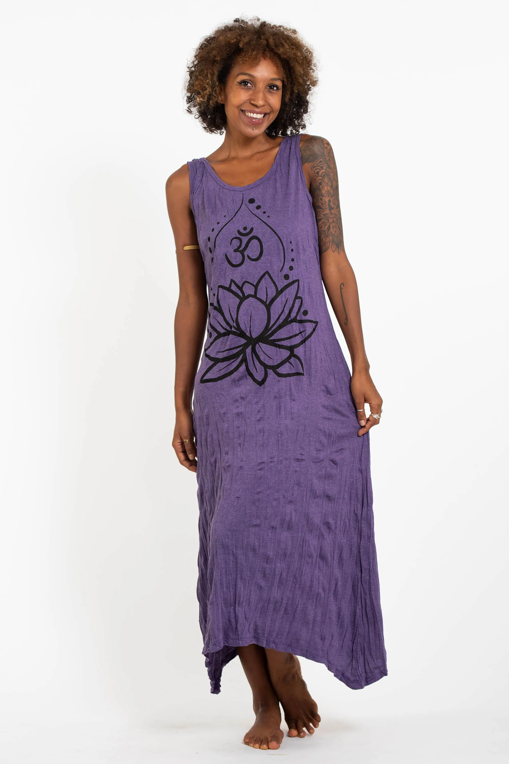 Womens Lotus Om Long Tank Dress in Purple