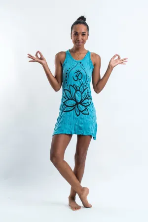 Womens Lotus Om Tank Dress in Turquoise