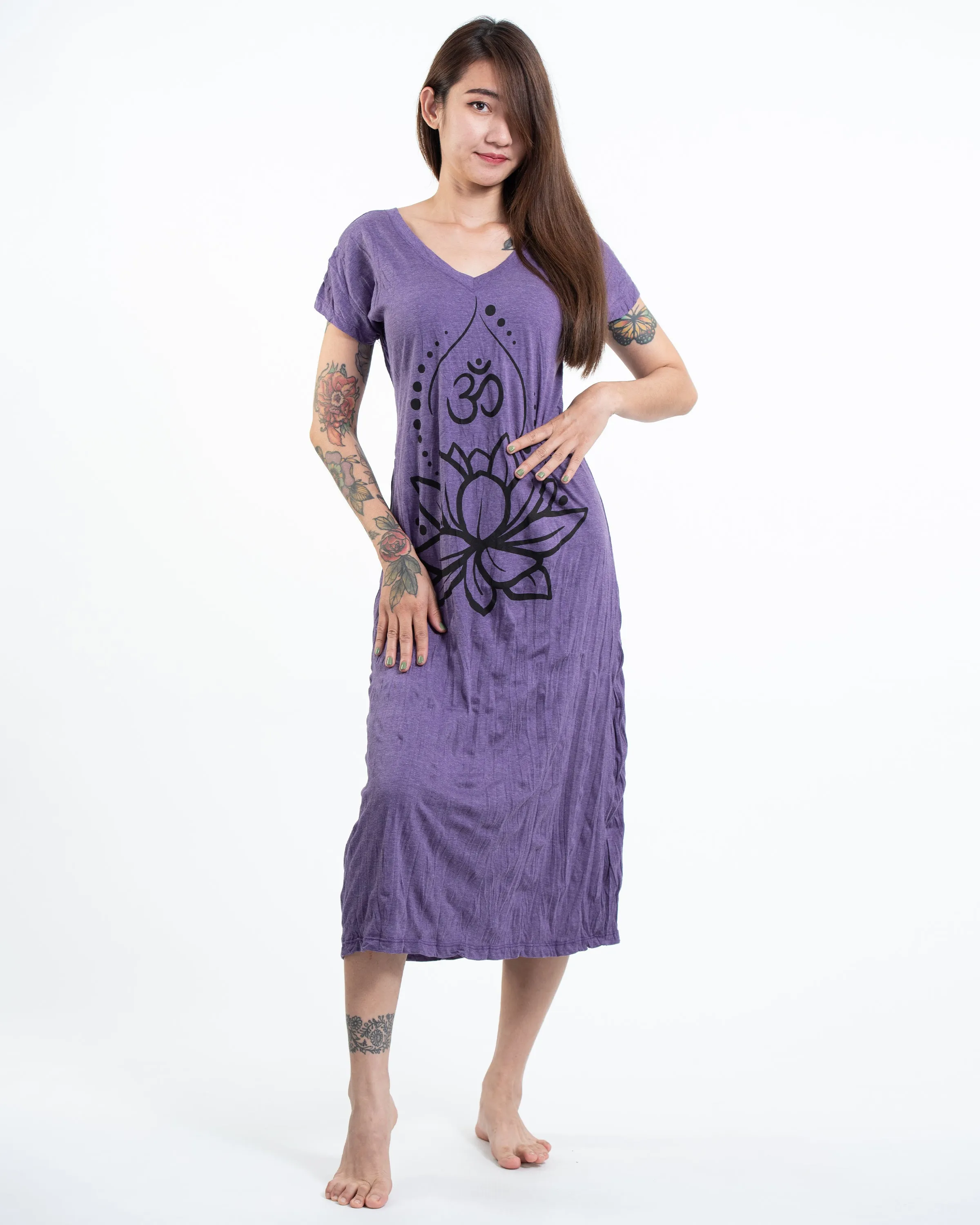 Womens Lotus Om V Neck Long Dress in Purple