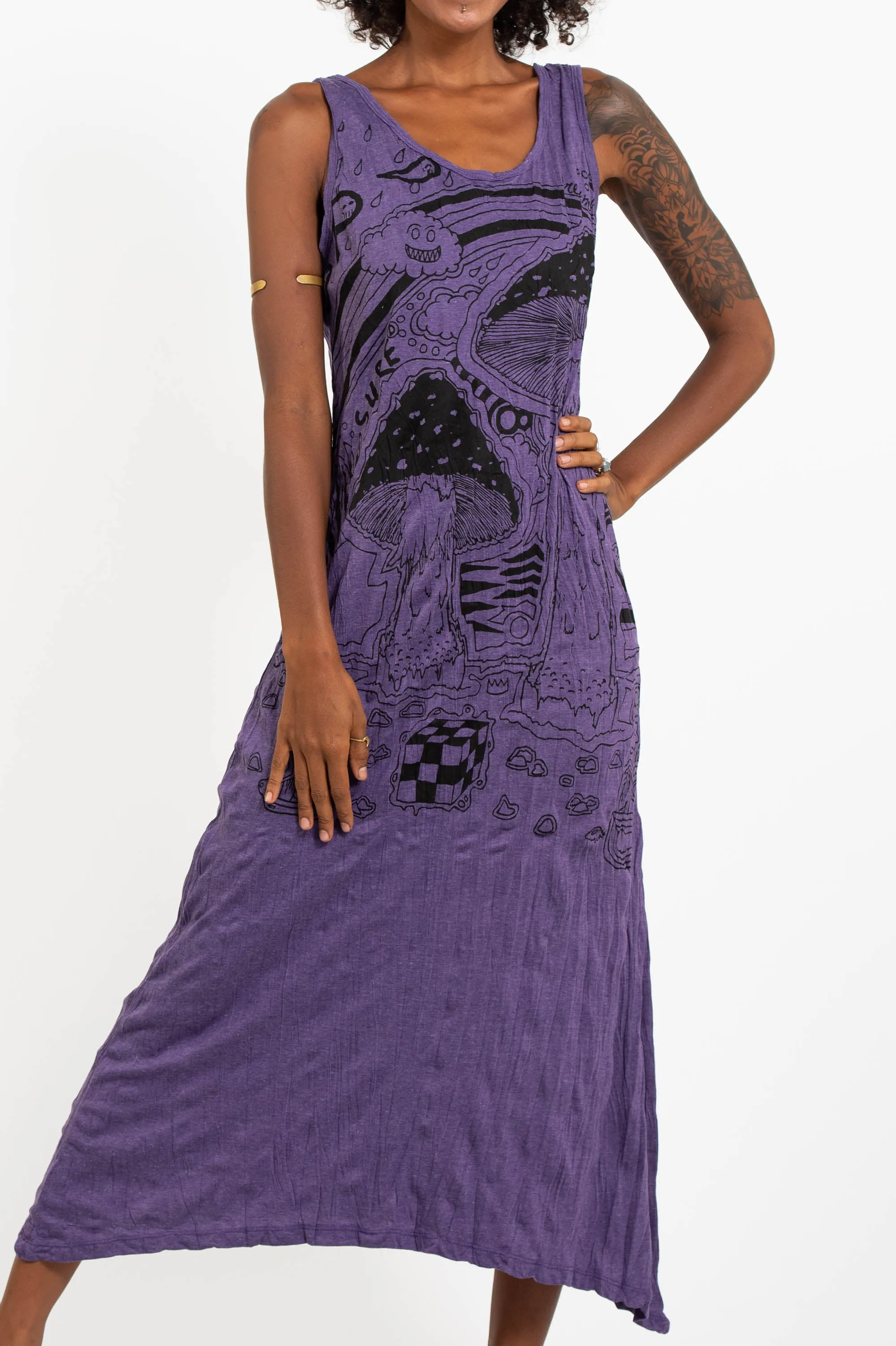 Womens Magic Mushroom Long Tank Dress in Purple