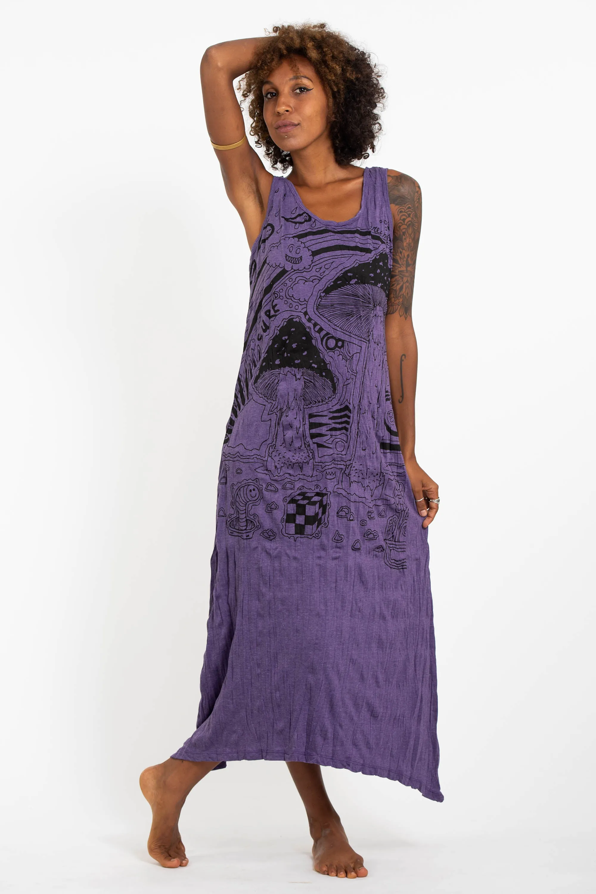 Womens Magic Mushroom Long Tank Dress in Purple