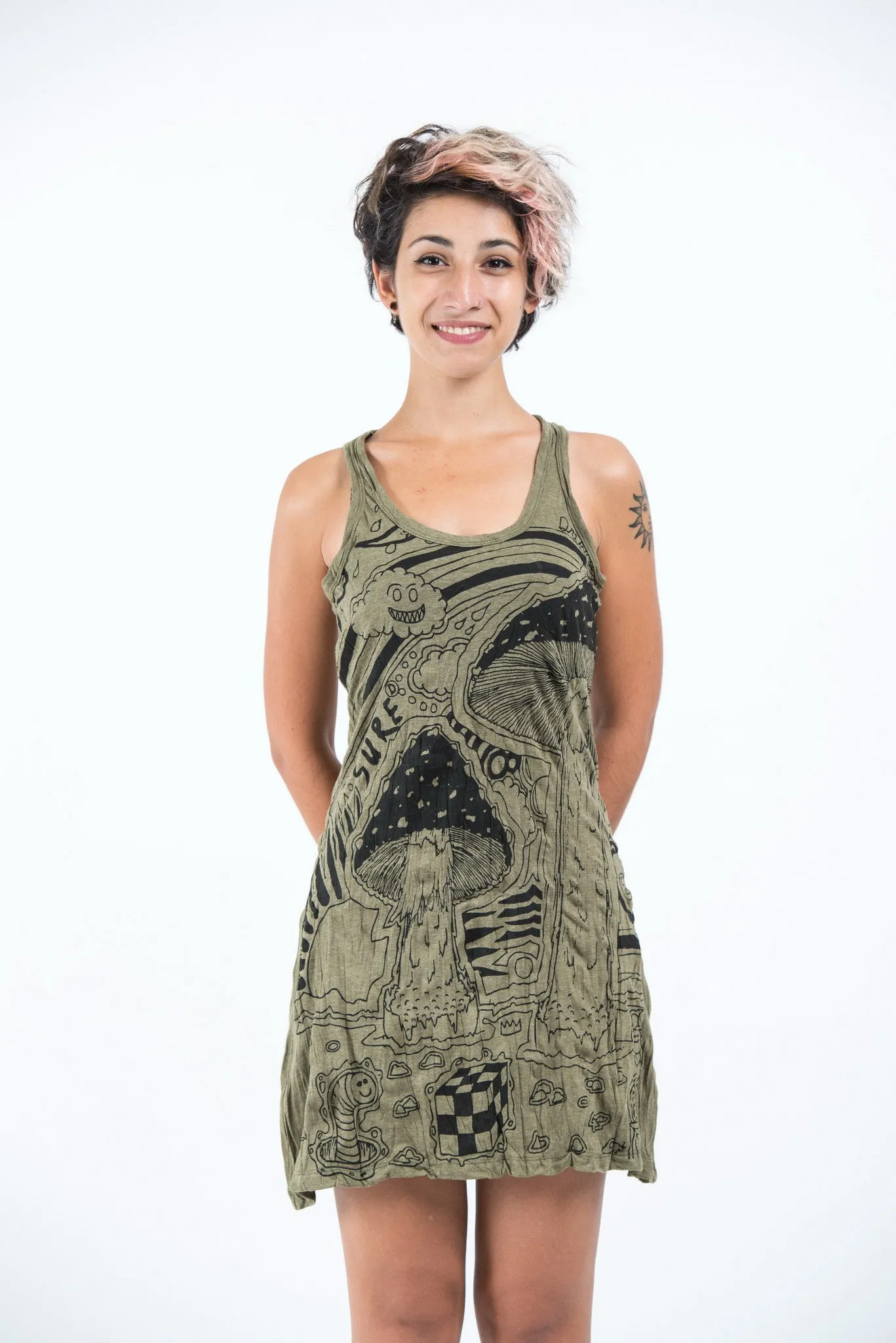 Womens Magic Mushroom Tank Dress in Green