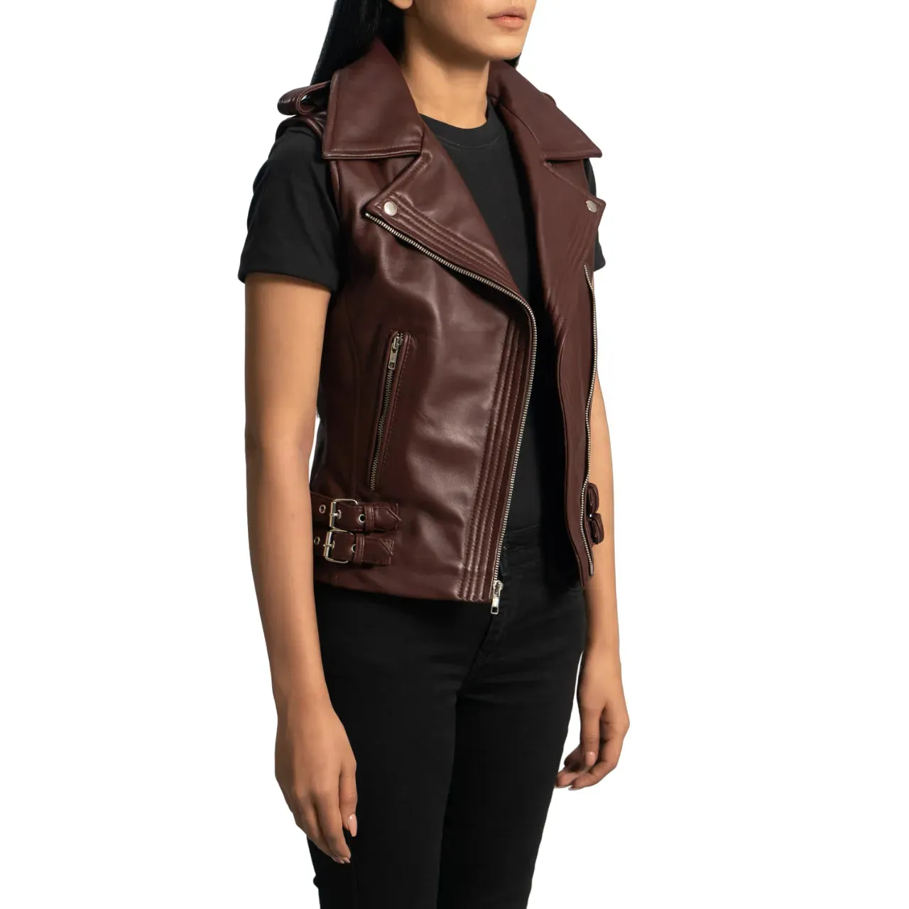 Womens Maroon Leather Biker Vest