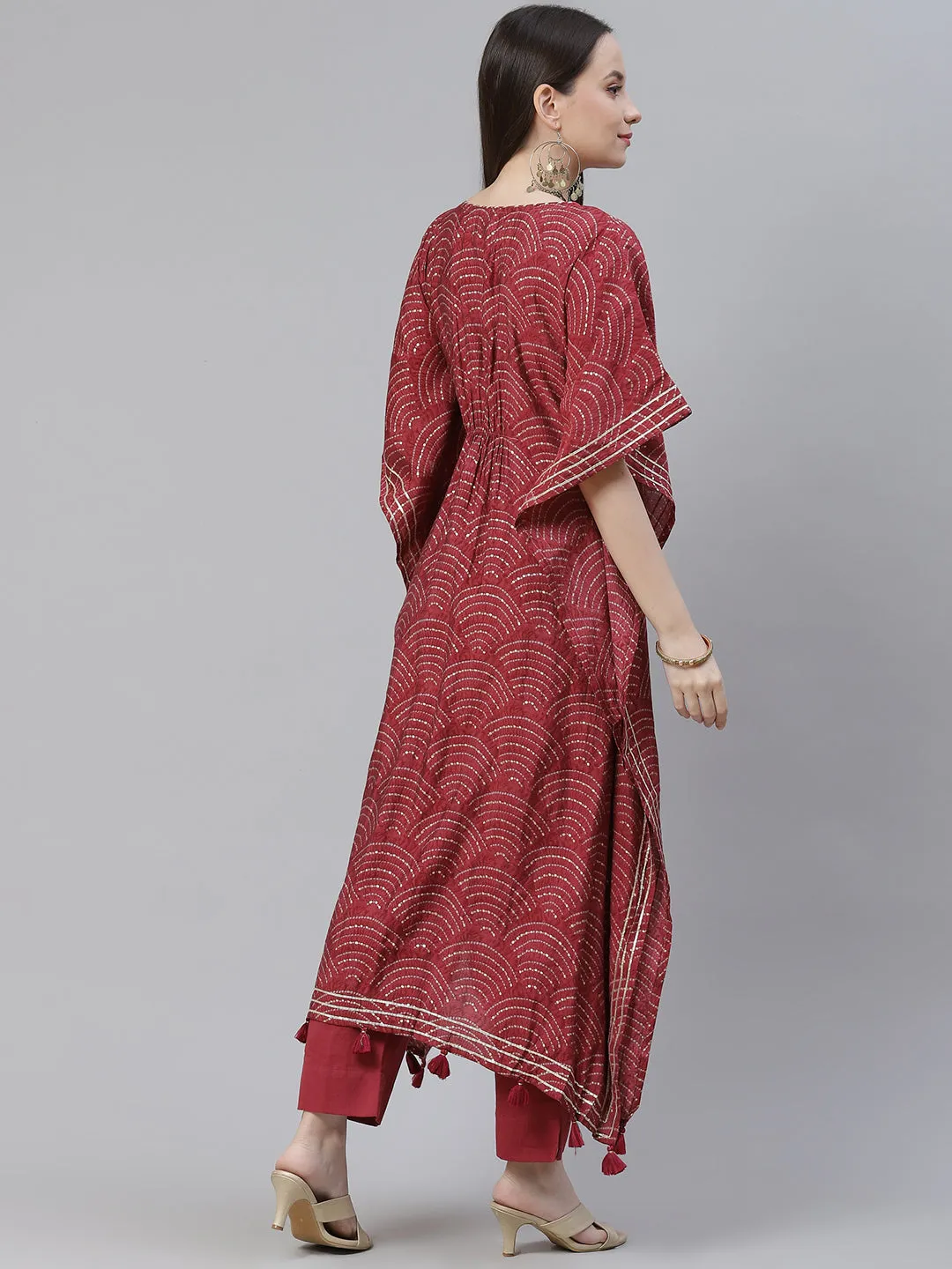 Women'S Maroon Rayon Bandhej Kaftan Pant Set