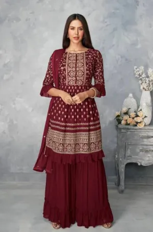 Women's Maroon Sharara Set for Party Wear