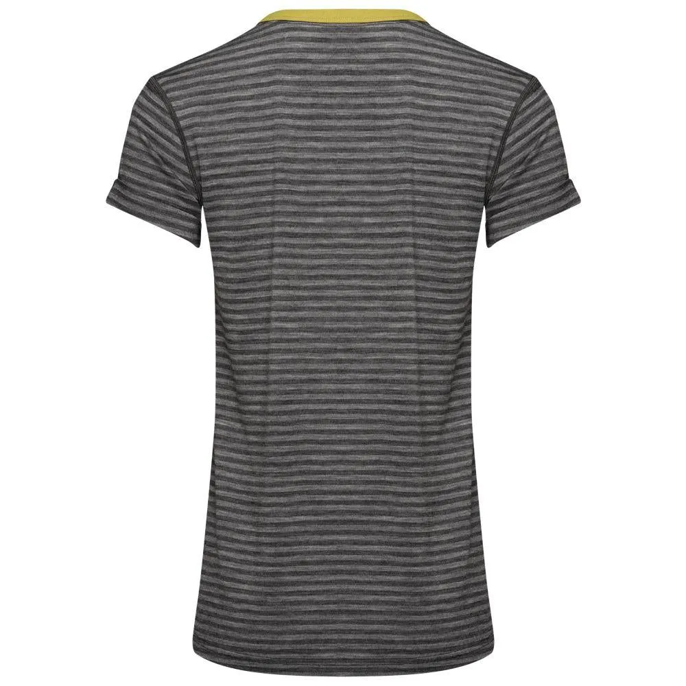 Womens Merino 150 Roll Sleeve Tee (Mini Stripe Smoke/Charcoal)