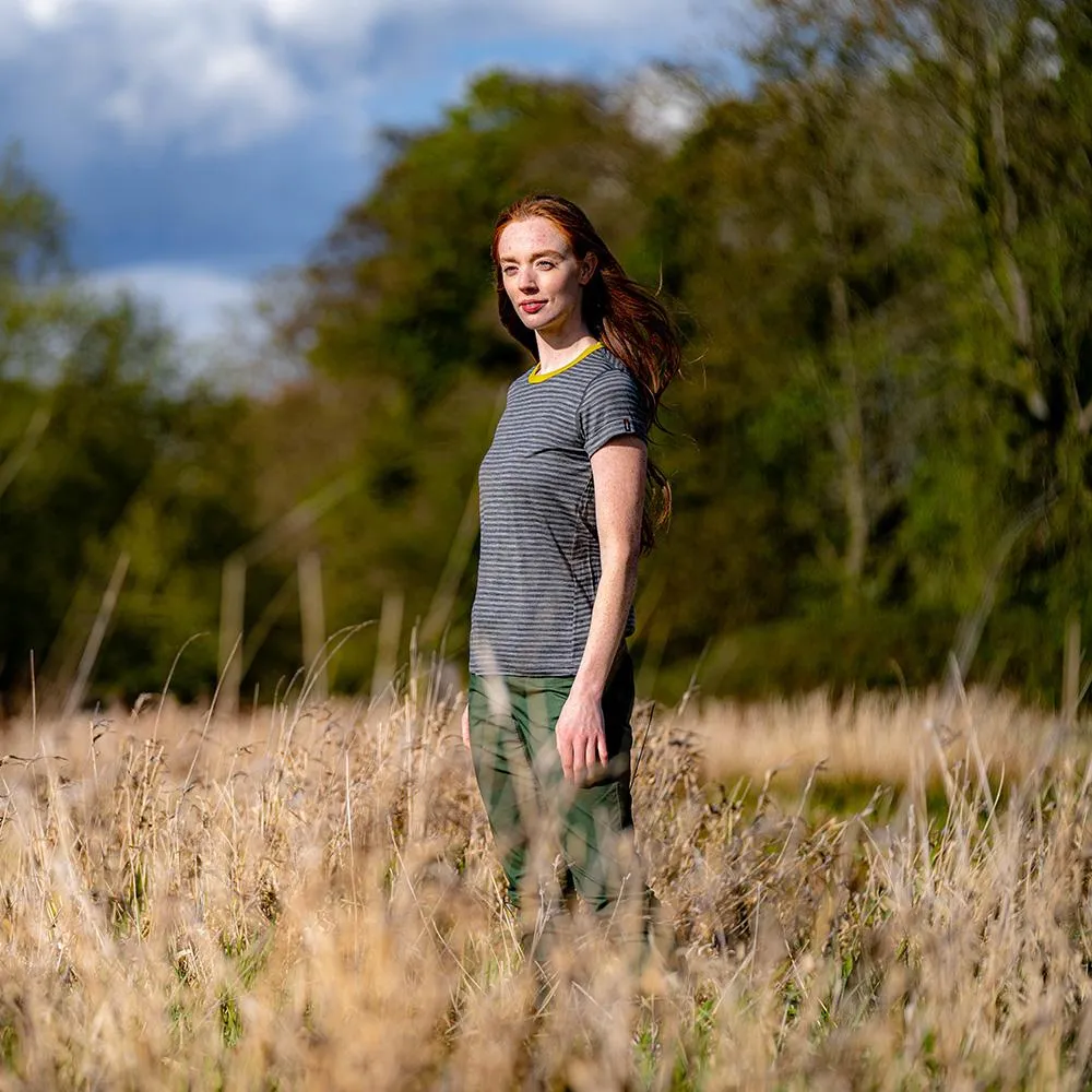 Womens Merino 150 Roll Sleeve Tee (Mini Stripe Smoke/Charcoal)