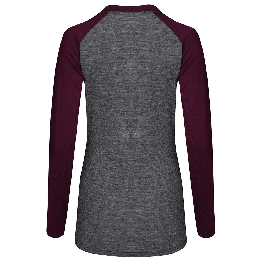 Womens Merino 180 Baseball Crew (Smoke/Wine)