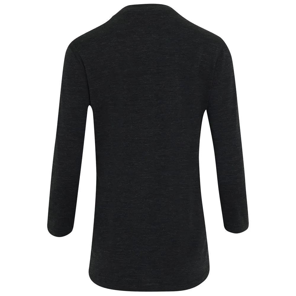 Womens Merino Blend 160 PJ Henley (Black Melange)