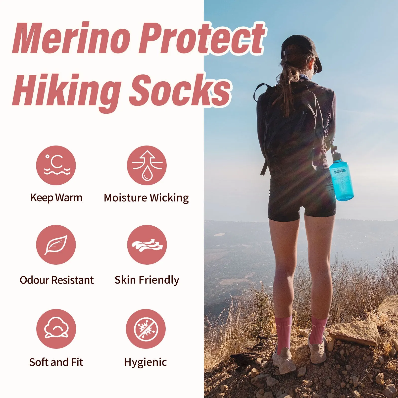 Women's Merino Hike Crew Socks Pink - 4 Pairs