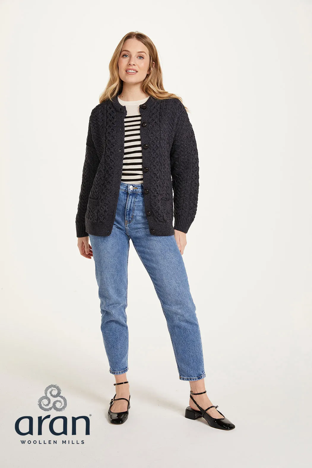 Women's  Merino Wool Classic Button Cardigan by Aran Mills