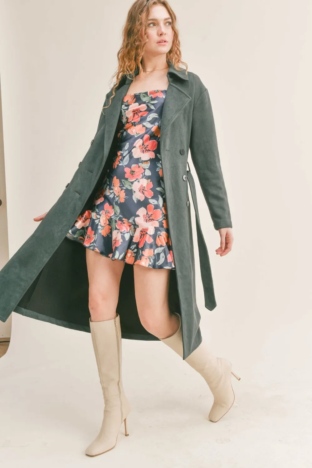 Women's Microsuede Trench Coat | Dark Green Jacket