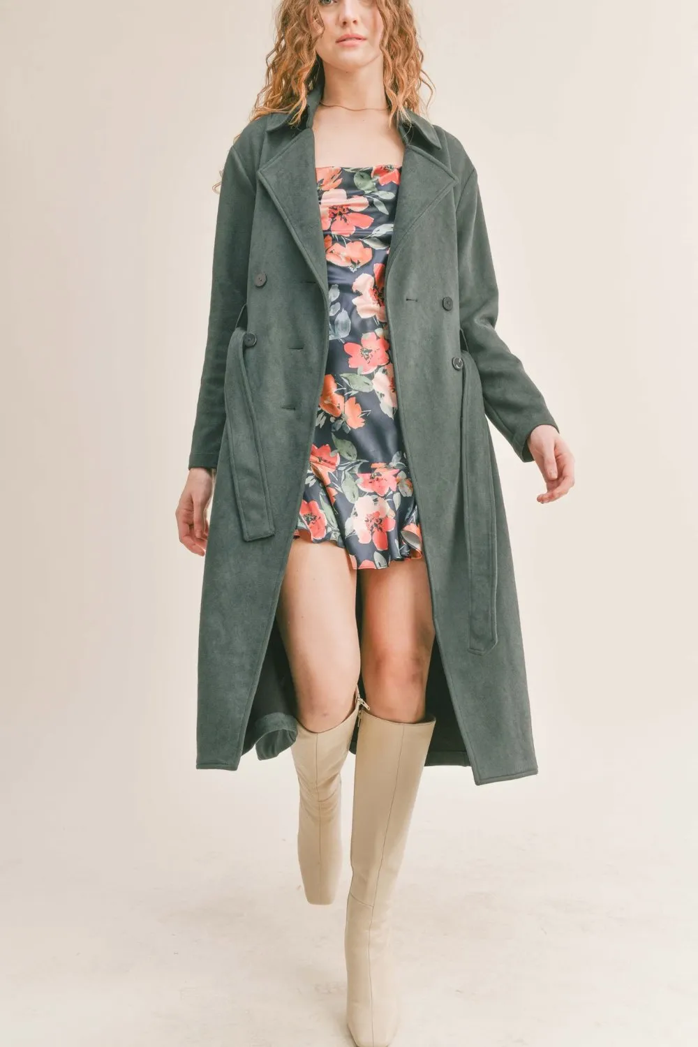 Women's Microsuede Trench Coat | Dark Green Jacket