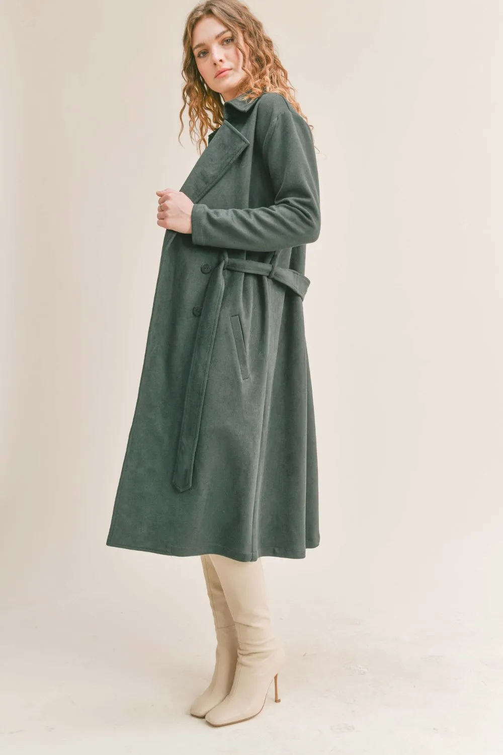 Women's Microsuede Trench Coat | Dark Green Jacket