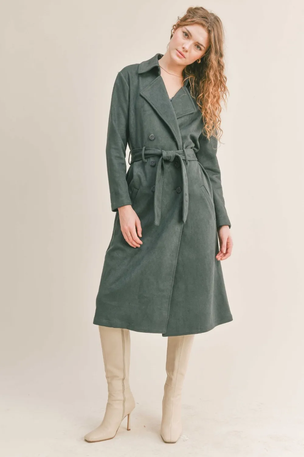 Women's Microsuede Trench Coat | Dark Green Jacket