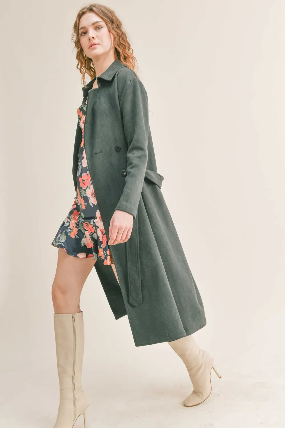 Women's Microsuede Trench Coat | Dark Green Jacket