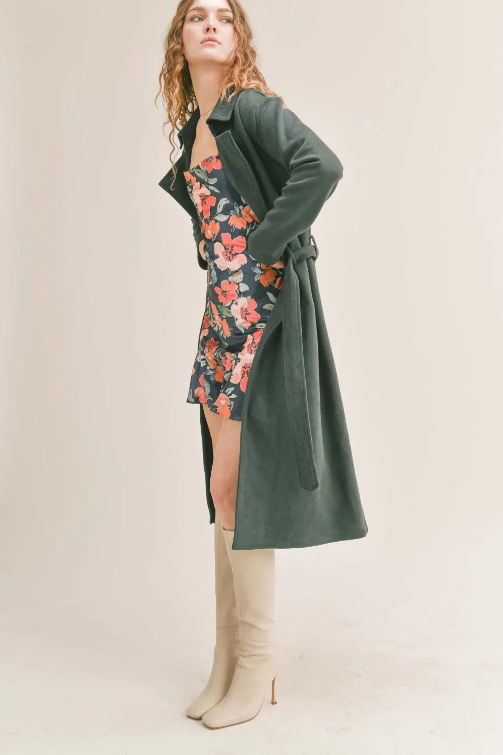 Women's Microsuede Trench Coat | Dark Green Jacket