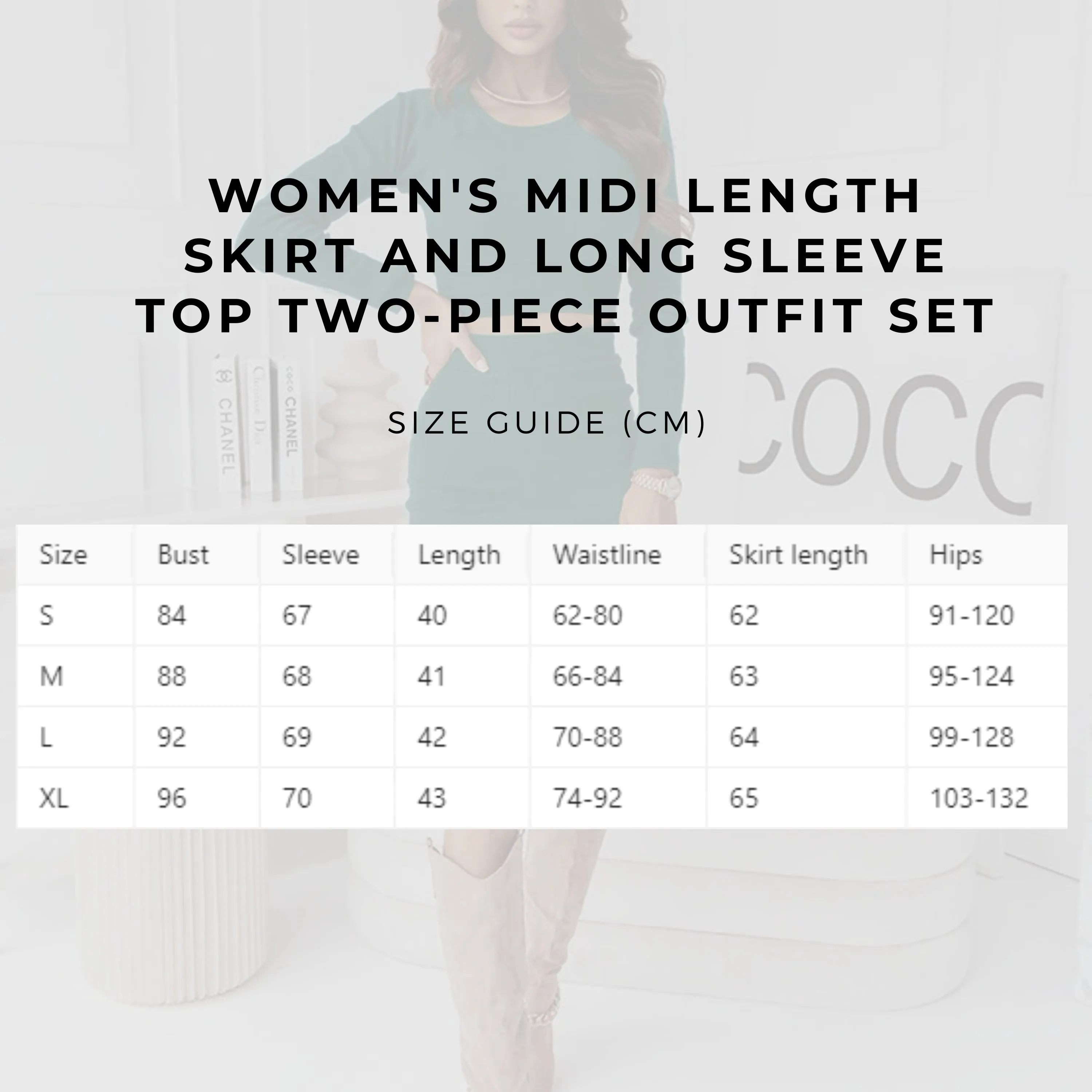 Women's Midi Length Skirt and Long Sleeve Top Two-piece Outfit Set