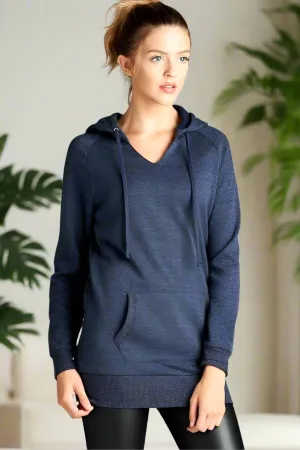 Womens Navy Blue Hoodie Sweatshirt, Front Pockets Pull Over, Sizes S/M/L, Solid Blue